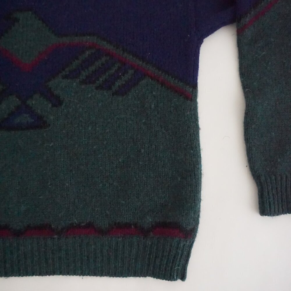 Vintage 90s' Woolrich Knit Sweater Navy Green Geometric Eclectic Grandpa Large - Picture 6 of 10